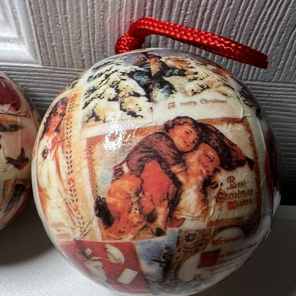 2‎ vintage-style decoupage Christmas ball ornaments